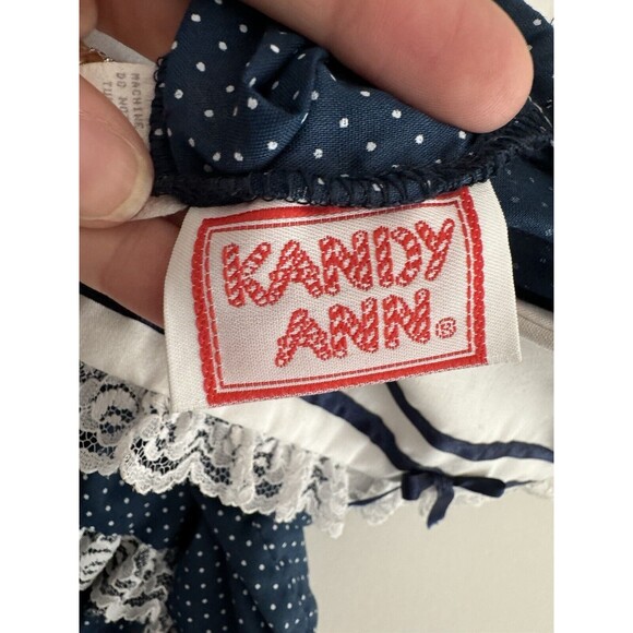 Vintage Kandy Ann Little Girl’s Navy White Polka Dot Collar Dress Size 9 Mos - Picture 4 of 5